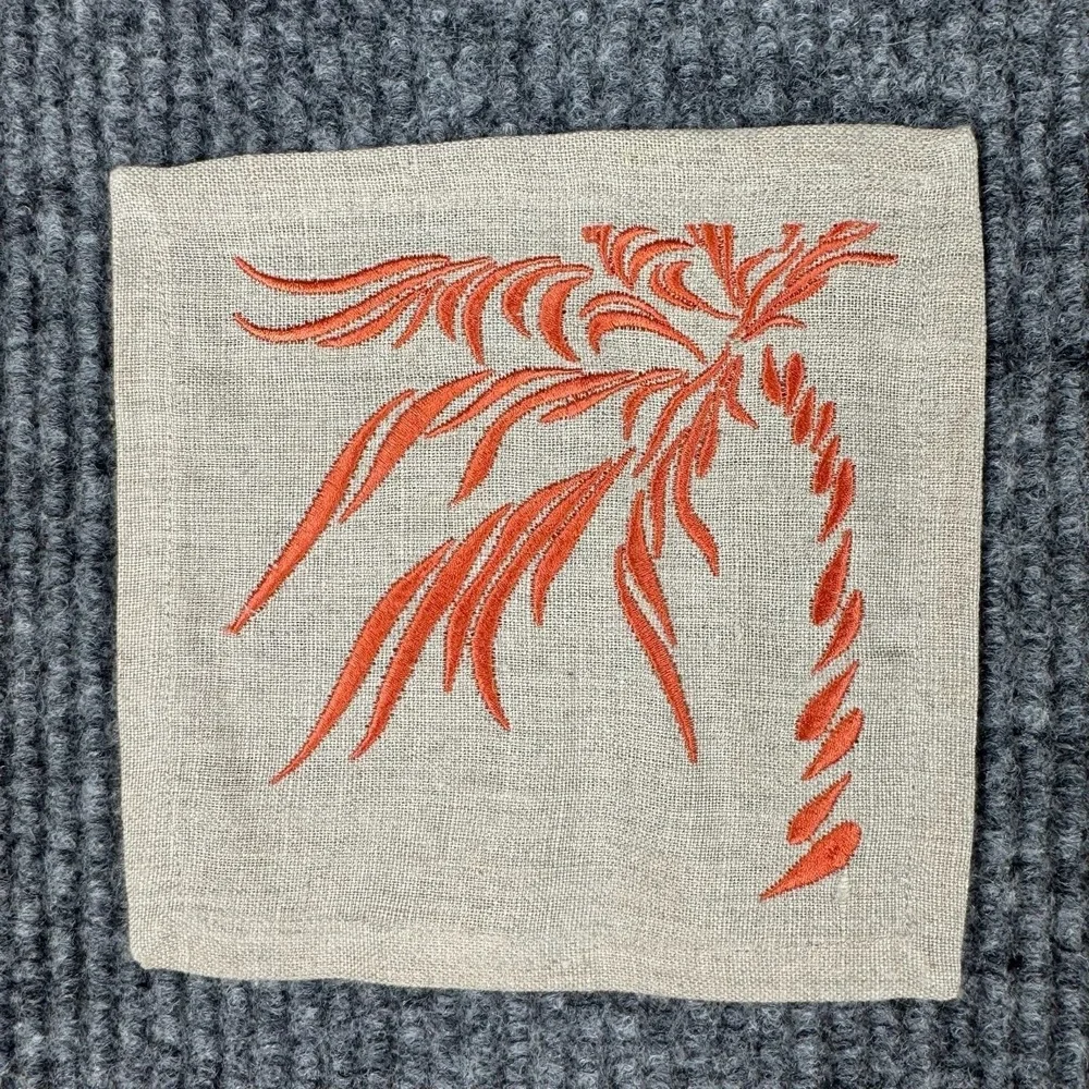 100% Linen Embroidered Table Linens 10 Pieces Abstract Tropical Coastal Hygge